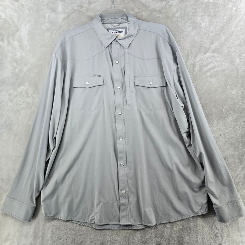Poncho Western Shirt Men XL Grey Long Sleeve Pearl Snap Performance Outdoor